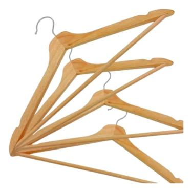 Imagem de Cabide de Madeira com Verniz, 44cm x 22cm, Cor Marfim, Kit com 3 Unidades, para Ternos e Casacos