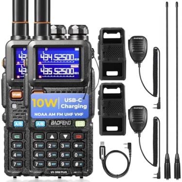 Imagem de BAOFENG Rádio amador portátil UV-5RM Plus 10W, rádio bidirecional de banda dupla de longo alcance, receptor de banda aérea NOAA FM, com capa macia, cabo de programação, porta USB-C de bateria de 2500