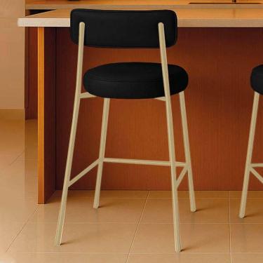 Imagem de Banqueta Cozinha Média Com Encosto Industrial Champanhe Londres Pu Preto D03 - D`rossi