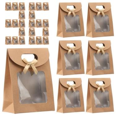 Imagem de ZFLYCANP Sacos de presente de festa de papel, 36 unidades de bolsas de pé a granel com janela transparente, sacos reutilizáveis com alça resistente, dobráveis para Natal, aniversários, despedidas de