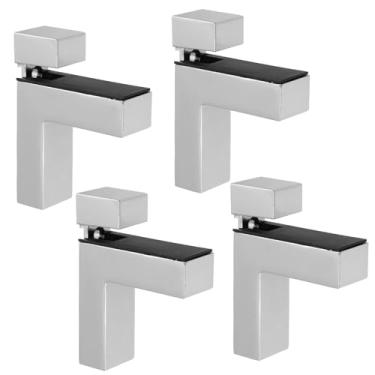 Imagem de Oedema 4 peças de suporte de prateleira de vidro ajustável tipo F suporte de prateleira de banheiro ferragens de vidro suporte de parede para prateleiras de madeira de 3-35 mm, prata