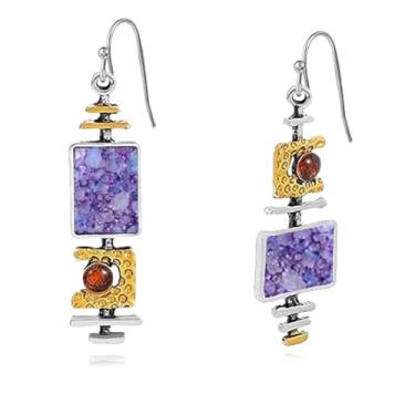 Imagem de DEYOUM Brincos Boho feitos à mão para mulheres, exclusivos, vintage, turquesa, pedras preciosas, assimétricas, brincos pendentes, Medium, Metal, Sem pedra preciosa