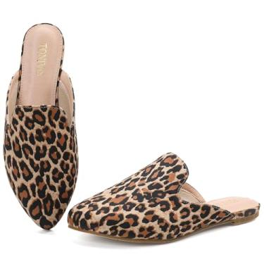 Imagem de TONIVIS Mules for Women Mocassins femininos confortáveis sem costas nuas, bico fino para trabalho e uso casual, sapatos de salto baixo fechados feminino mule, Oncinha, ouro, 36