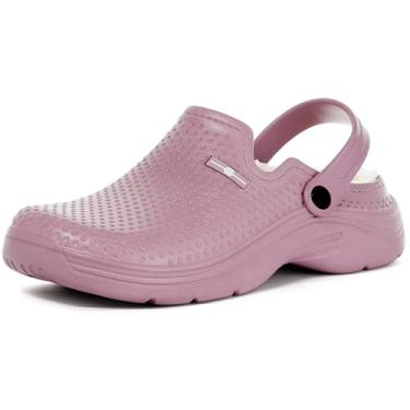 Imagem de Tamancos masculinos femininos forrados à prova d'água, chinelos de inverno para casa, quente, felpudo, antiderrapante, sapatos de jardim para ambientes internos e externos, Roxa, 10 Women/9 Men