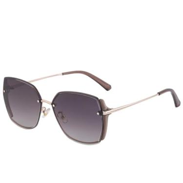 Imagem de HCPIHF Óculos de sol femininos com lentes de nylon, armação grande, masculino, para áreas externas, UV400 (chá degradê dourado)
