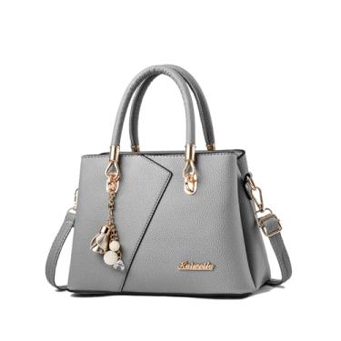 Imagem de FANDARE Bolsa feminina com vários bolsos, alça superior, bolsa de ombro de couro PU, Cinza, Large