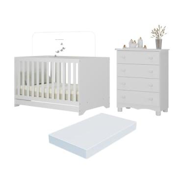 Imagem de Berço Americano 3 em 1 com Colchão Incluso e Cômoda 4 Gavetas Dengo Multimóveis Mp4702 Branco