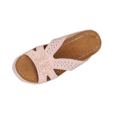 Imagem de Calçado feminino casual com design de boca de peixe com detalhe de fivela e salto plataforma oco grosso, rosa, 36