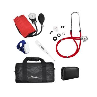 Imagem de Kit acadêmico premium vermelho (esfig + esteto + termômetro + garrote 