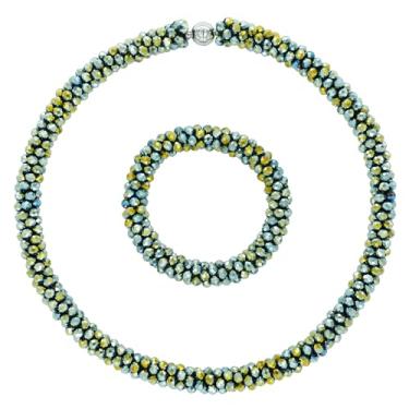 Imagem de Esbbela Colar de contas atadas à mão, gargantilha de cristal artificial para mulheres - fio de contas feito à mão com contas brilhantes Rondelle-43 cm, preto/vermelho/marrom, 17-18 inch, Cristal