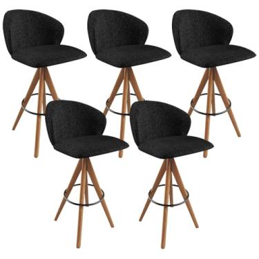 Imagem de Kit 05 Banquetas Alta Giratória Bar Cozinha Sala de Jantar Bar Mia L02 Linho Chumbo - Lyam Decor