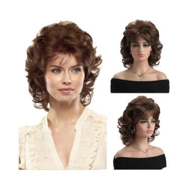 Imagem de Peruca Sintética Curta Cacheada Ombré Marrom De 10 Polegadas Com Franj