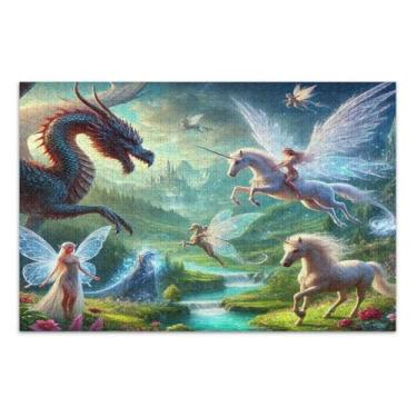 Imagem de Quebra-cabeça de unicórnio de dragão floresta 500 peças para adultos, jogos de quebra-cabeça com letras na parte de trás