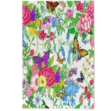 Imagem de Quebra-cabeça 1000 peças para adultos variadas flores borboletas jogo engraçado criativo quebra-cabeças presentes cenário animal arte decoração, 1000 peças, 75 x 50 cm