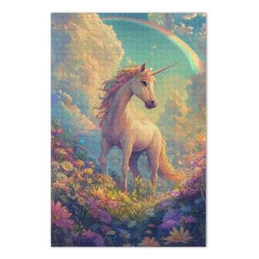 Imagem de Quebra-cabeças arco-íris unicórnio prado 500 peças, quebra-cabeças adulto com letras na parte de trás