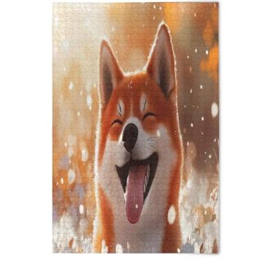 Imagem de Quebra-cabeça adulto 500 peças brincalhão Shiba Inu impressão de inverno elefante branco arte principal arte floral paisagem arte, 500 peças, 52 cm x 37,8 cm