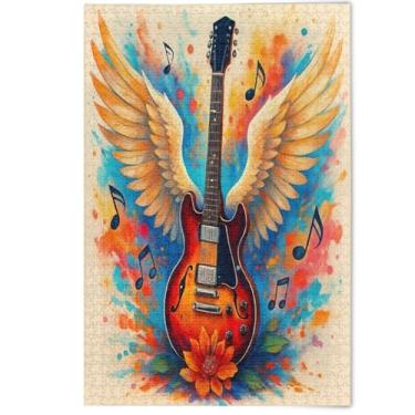 Imagem de Electric Guitar Wings Notes Jigsaw Puzzles 500 Pieces for Adult Lovers White Elephants Gifts Men Gifts Creative Animal Art Painting, 500 Pieces, 20.5" x 14.9"