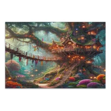 Imagem de Quebra-cabeças da casa da árvore mágica do mundo de contos de fadas 1000 peças para adultos, quebra-cabeças para adultos com letras nas costas