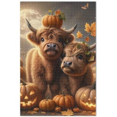 Imagem de Quebra-cabeça personalizado fofo de vaca Highland Halloween adultos 1000 peças elefante branco quebra-cabeças exclusivo para adultos quebra-cabeça de paisagem, 75 x 40 centímetros