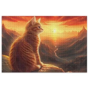 Imagem de Quebra-cabeça de gato fofo montanha adultos 1000 peças presentes para elefante branco jogo paisagem quebra-cabeça brinquedo arte