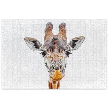 Imagem de Quebra-cabeça cabeça girafa animal 1000 peças adultos amigos família jogos presentes difíceis para adultos desenho animado animal