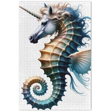 Imagem de Quebra-cabeça de unicórnio cavalo marinho 500 peças impressão de arte animal adulto presentes de jogo exclusivo, 50 x 35 centímetros