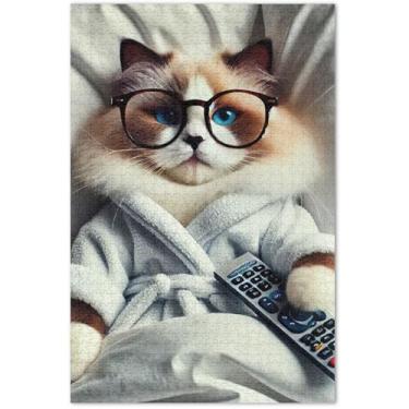 Imagem de Cute Ragdoll Pet Cat Quebra-cabeça 1000 peças para adultos paisagem floral divertido brinquedo adulto presentes para amantes de quebra-cabeça, 75 x 40 centímetros