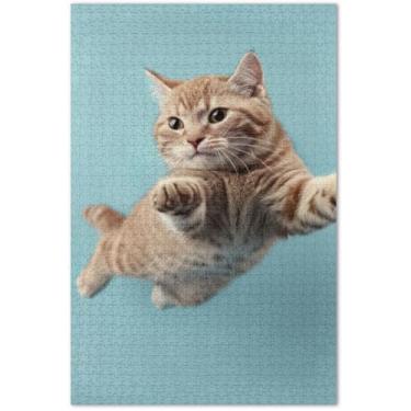Imagem de Quebra-cabeças engraçados de gato gatinho animal para adultos, 500 peças, arte de brinquedo familiar, quebra-cabeças exclusivos, presentes engraçados, 51 x 35 cm
