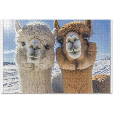 Imagem de Quebra-cabeças de 1000 peças de animais fofos de lhama alpaca para adultos, presentes de elefantes brancos, natureza, cenário, arte floral, 75 x 40 cm