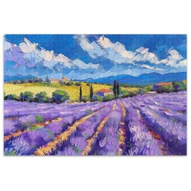Imagem de Quebra-cabeça com paisagem de flores de lavanda violeta 1000 peças para adultos presentes de elefante branco quebra-cabeças divertidos para adultos decoração de arte