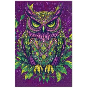 Imagem de Quebra-cabeça de coruja floral roxo para adultos, 500 peças, pintura de arte floral, quebra-cabeça de paisagem, divertido, bobo, 51 x 35 cm