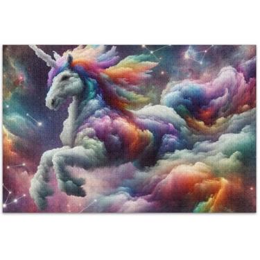 Imagem de Quebra-cabeça de 1000 peças de nebulosa de unicórnio arco-íris para adultos com paisagens engraçadas arte de pintura animal, 75 x 40 cm