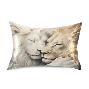 Imagem de Fronhas de cetim estampadas refrescantes personalizadas padrão Queen King fronha macia para cama queen size 76.2 cm x 50.8 cm romântico leão branco casal amor