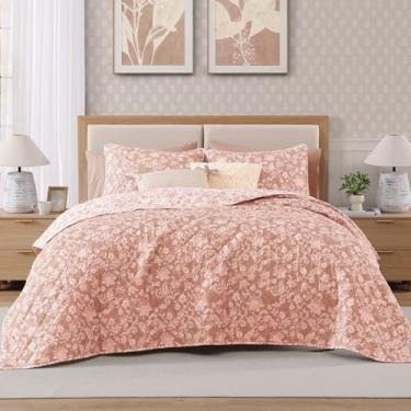 Imagem de BLOOMHAVEN Conjunto de colcha tamanho Queen, conjunto de colcha floral rosa argila, reversível, leve e respirável para todas as estações, colcha acolchoada macia com 2 fronhas