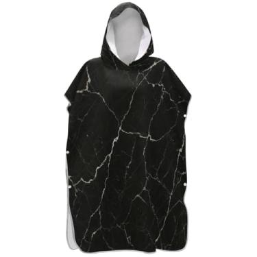 Imagem de Joisal Poncho de surfe para adultos trocador de roupa de praia com capuz toalha de banho reutilizável preto mármore branco masculino poncho com capuz