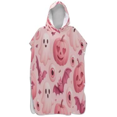 Imagem de Joisal Poncho de surfe trocador de roupão para adultos praia moletom toalha floral plus size bonito Halloween abóboras rosa homens mulheres poncho com capuz