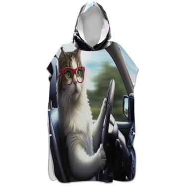 Imagem de Joisal Poncho de surfe trocador de roupão adultos praia banho com capuz toalhas vestíveis gato fofo motorista engraçado homens mulheres poncho com capuz