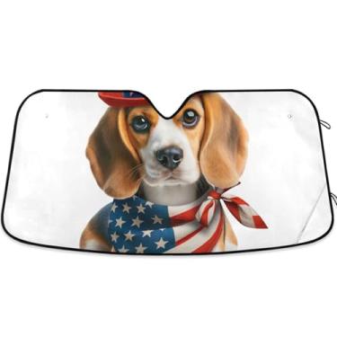 Imagem de Guarda-sol americano para cachorro Beagle personalizado para para-brisa de carro acessórios engraçados dobráveis para janelas para-brisa frontal P, 134,6 cm x 59,7 cm