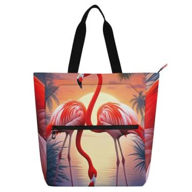 Imagem de Red Flamingos Sunset Work Bag for Women Tote Canvas Zipper Tote Beach Bags Ladies Kids Handbags Book Lover Gift