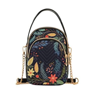 Imagem de Bolsa tiracolo moderna com alça removível para árvores no outono com alça removível, Guirlanda de Natal com flores e folhas-1, One Size