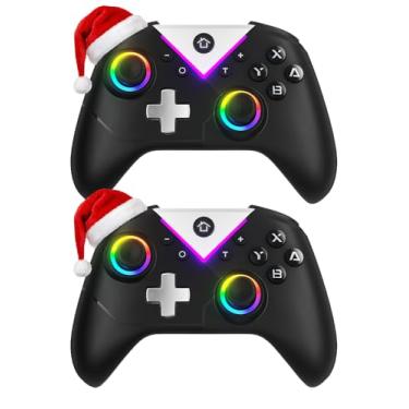 Imagem de Dinosoo Controle sem fio RGB para Nintendo Switch 2/1 Lite/OLED, PC, com Bluetooth, Turbo, Macro, Hall Trigger, 6 eixos giroscópicos, vibração dupla, captura de tela - pacote com 2