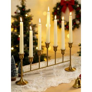 Imagem de NUPTIO Castiçais para velas cônicas: Candelabro dourado para palitos de vela - Castiçais longos de latão para festa de aniversário de Natal, mesa de lareira