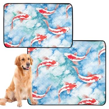 Imagem de TSENQUE Almofadas laváveis para xixi para cães, impermeável, tapete de cercadinho para cães, aquarela, vermelho, koi, peixe, animal de estimação, almofada de xixi extra grande absorvente para filhotes