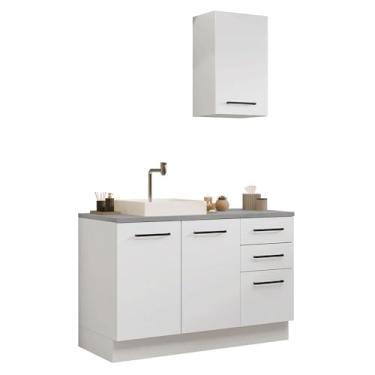 Imagem de Conjunto Gabinete para Banheiro 120cm 3 Portas 3 Gavetas Branco Agata Madesa 01