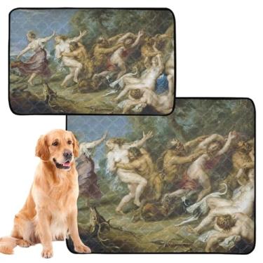 Imagem de TSENQUE Tapetes laváveis para cães de estimação, à prova d 'água, tapete para cercadinho para cães, estampa Rubens, pintura de ninfas, almofada reutilizável para filhotes, tapetes de parto para cães