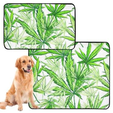 Imagem de Almofadas de xixi laváveis com folhas verdes aquarela, para cães, animais de estimação, reutilizáveis, tapete impermeável para cachorros, absorventes de penico, médio + grande, conjunto de 2