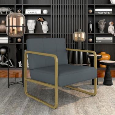 Imagem de Poltrona Estofada Dinamarca Estilo Industrial Dourado/sued Cinza - M.a Dourado/suede Cinza