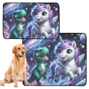 Imagem de TSENQUE Tapetes laváveis para animais de estimação, à prova d'água, tapete para cães, fofo, unicórnio, dinossauro, reutilizável, tapete de xixi para animais de estimação, tapete absorvente, pequeno x