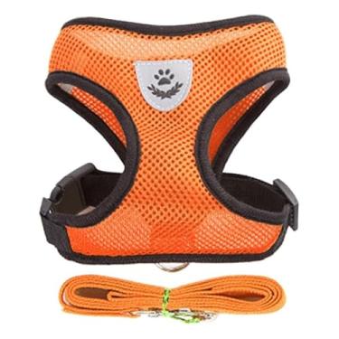Imagem de Coleira Peitoral com Guia Ajustável para Cães e Gatos – Arnês Confortável com Faixa Refletiva(Laranja,M (2.5-4Kg))