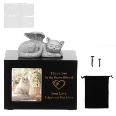 Imagem de Urna para animais de estimação para cinzas de gato, lembrança de madeira com moldura de árvore, caixa de lembrança de cinzas de animais de estimação com estátua de animal de estimação e sacos de